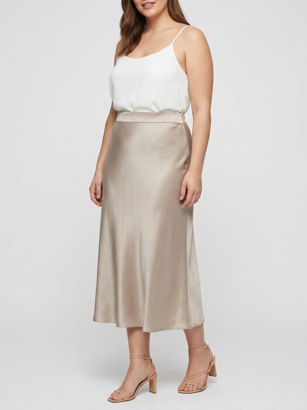RW&CO. Satin Midi Slip Skirt - Champagne